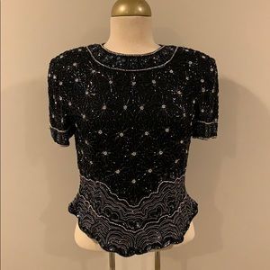 VINTAGE Papéll Boutique Evening Beaded Silk Top